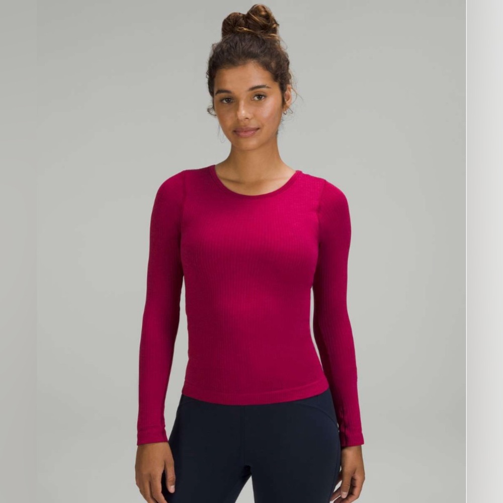 COPY - Lululemon Ebb to Street Long Sleeve Waist Length Size 4 In Pomegranate